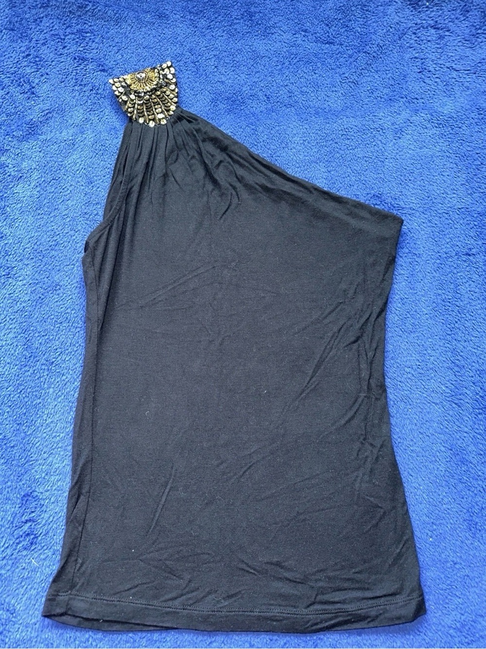Charlotte Russe Black One Shoulder Gold Embellished Top Size Small S